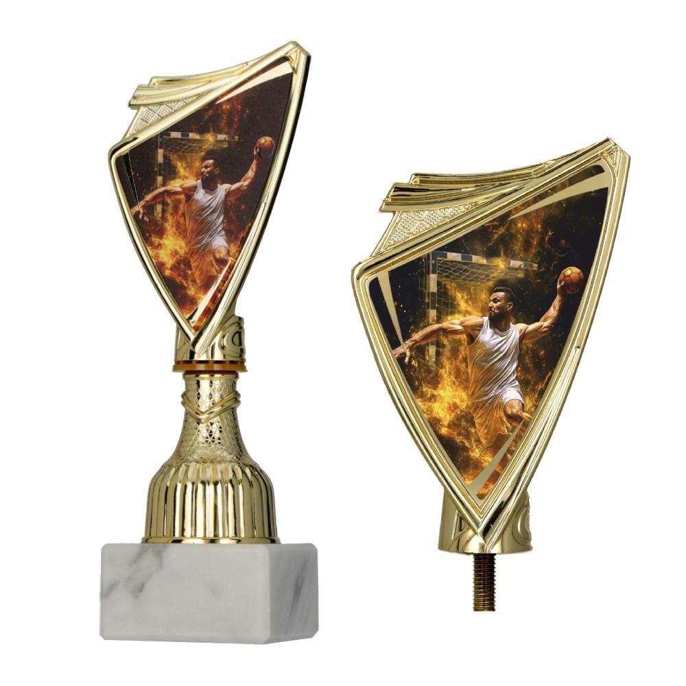 Cupa aurie din plastic pentru handbal cu emblema sportiva pe cupa