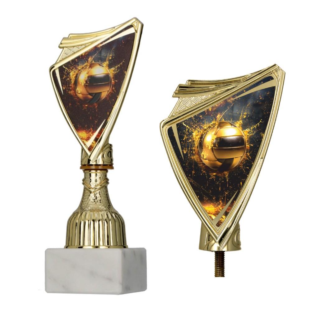 cupa aurie din plastic cu emblema de volei pe soclu