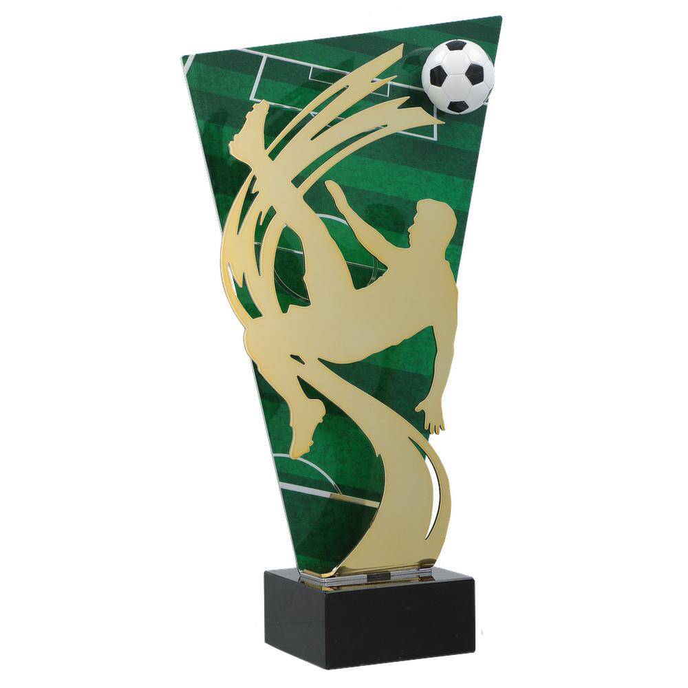 Trofeu metalic auriu cu negru pentru fotbal cu inaltimea de 33 cm