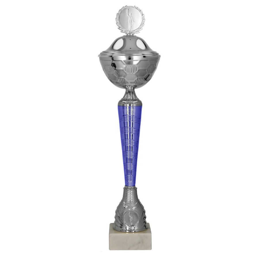 Cupa metalica argintie cu albastru, cu capac, 9288/P