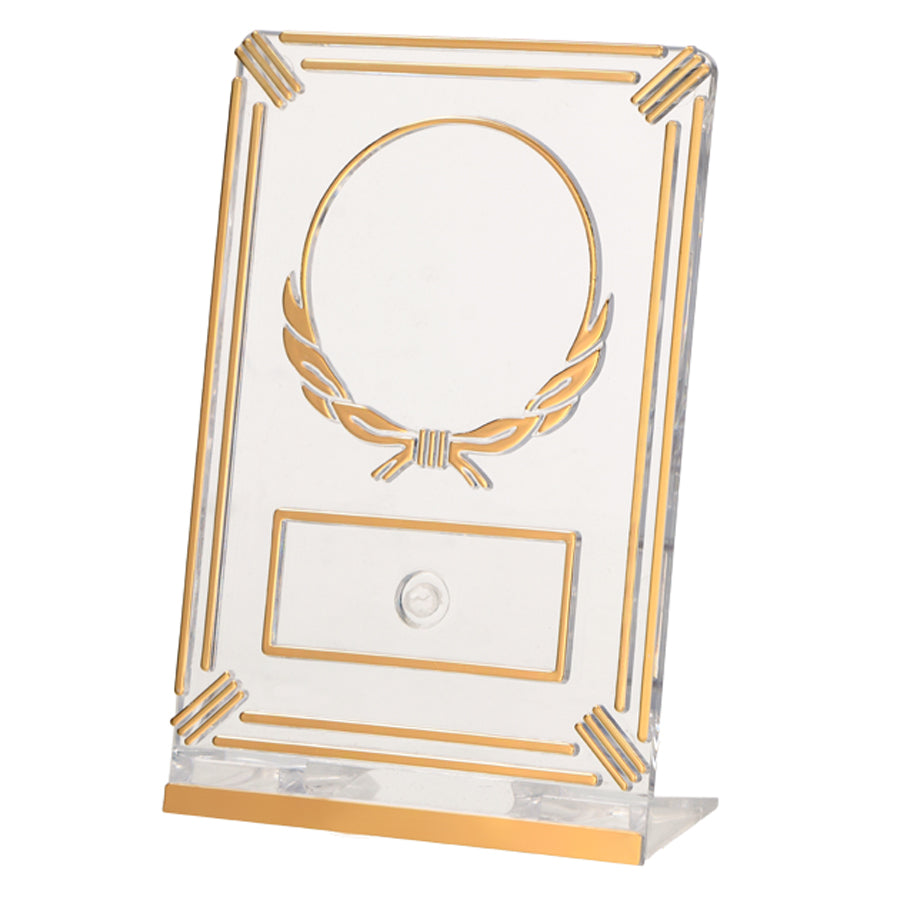 Trofeu de plastic transparent cu auriu, 5016/T-G