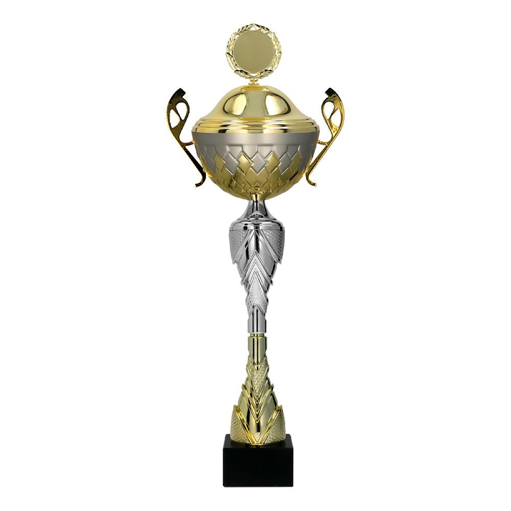 Cupa metalica aurie cu argintiu si capac pentru premiere sportiva