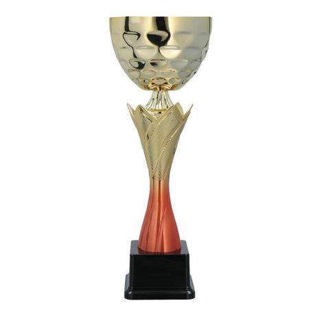 Cupa metalica aurie cu detalii portocalii pentru premiere sportiva