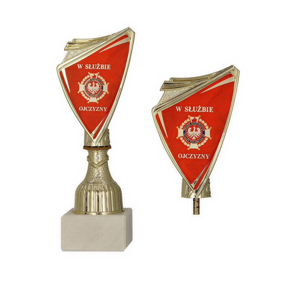 Cupa aurie din plastic cu emblema pompieri pe soclu negru