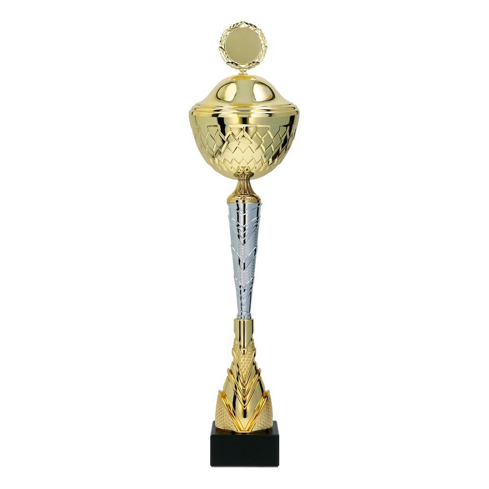 cupa metalica aurie cu argintiu cu capac pentru premiere sportiva