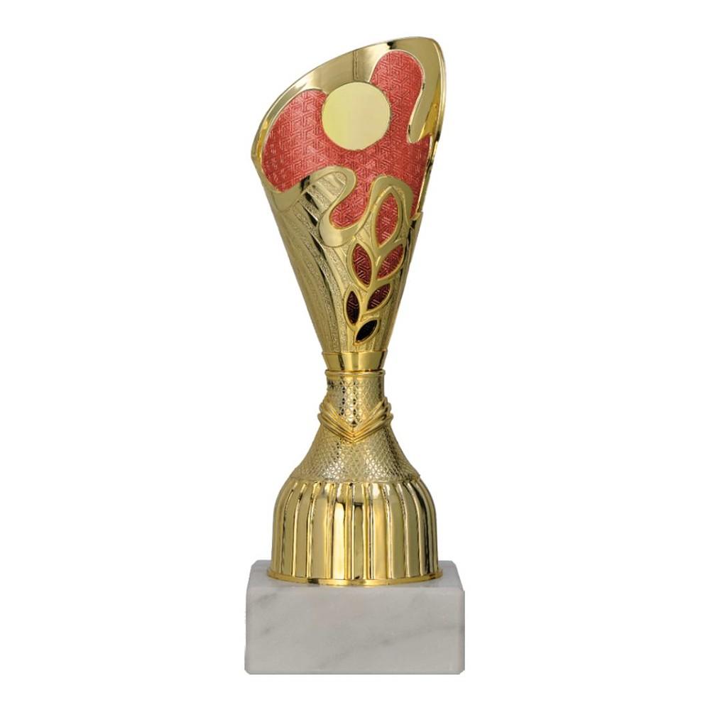 Cupa aurie cu rosu din plastic pentru premiere sportiva