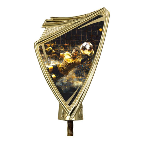 Figurina aurie din plastic reprezentand un jucator de fotbal pe soclu