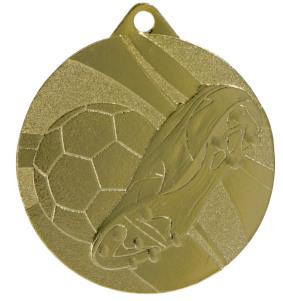 Medalie metalica rotunda cu simbol fotbal pe fata