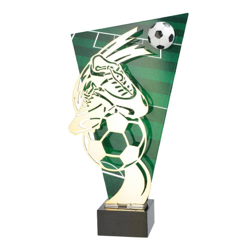 Trofeu metalic auriu cu negru pentru fotbal cu inaltimea de 33.5 cm