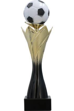 cupa aurie cu negru pentru fotbal cu elemente decorative pe soclu