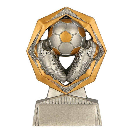 Trofeu din rasina pentru fotbal cu minge si finisaj argintiu auriu
