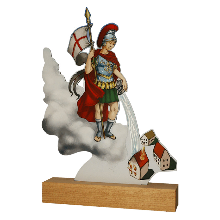 Trofeu de metal, cu baza de lemn, pompieri, WL-FIR